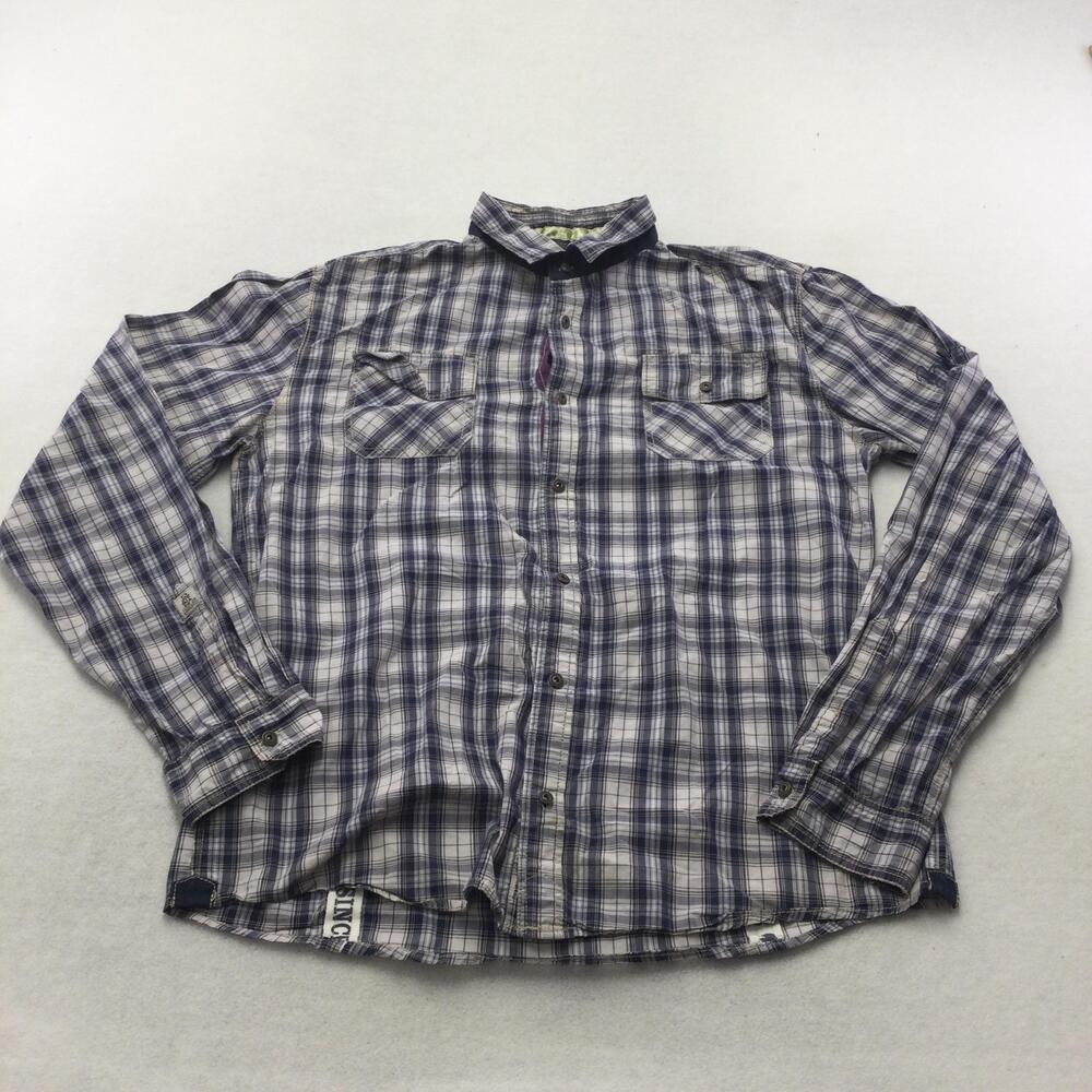 Buffalo David Bitton Shirt Mens XL Blue Plaid Long Sleeve Button Up Casual